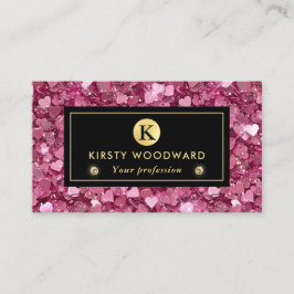 ピンクと金ゴールドのグリッターハートパターン 名刺