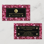 ピンクと金ゴールドのグリッターハートパターン 名刺 (正面/裏面)