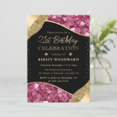 ピンクと金ゴールドのグリッターハート21日 招待状 (スタンド正面)