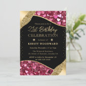 ピンクと金ゴールドのグリッターハート21日 招待状 (スタンド正面)