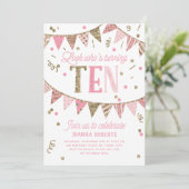 ピンクと金ゴールドのグリッターバナー10th誕生日パーティー 招待状 (スタンド正面)