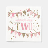 ピンクと金ゴールドのグリッターバナー2nd誕生日 スタンダードカクテルナプキン (正面)