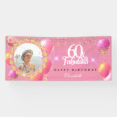 ピンクと金ゴールドのグリッターファブ60th誕生日パーティー 横断幕 (横)