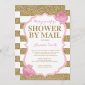 ピンクと金ゴールドのグリッターベビーシャワーby Mail 招待状 (正面/裏面)