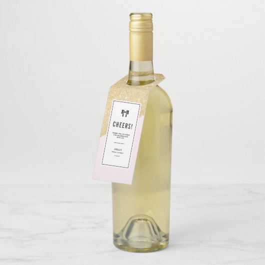 ピンクと金ゴールドのグリッターモダンパーソナライズされた ボトルネックタグ (アングル)