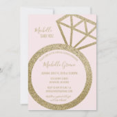 ピンクと金ゴールドのグリッターリングや輪 – 彼女はYesと言った！ 招待状 (正面)