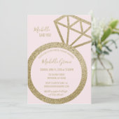 ピンクと金ゴールドのグリッターリングや輪 – 彼女はYesと言った! 招待状 (スタンド正面)