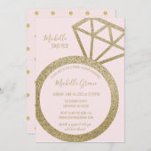 ピンクと金ゴールドのグリッターリングや輪 – 彼女はYesと言った! 招待状 (正面/裏面)