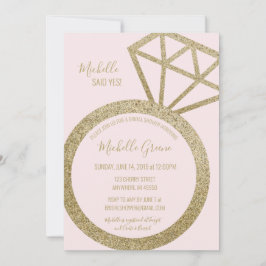 ピンクと金ゴールドのグリッターリングや輪 – 彼女はYesと言った！ 招待状