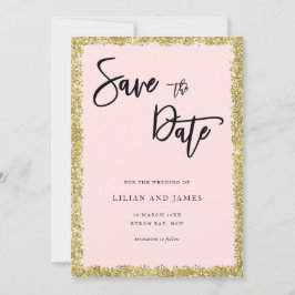 ピンクと金ゴールドのグリッター日付を保存 招待状