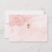 ピンクと金ゴールドのグリッター正統キリスト教バプテスマ サンキューカード (裏面)