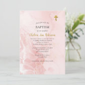 ピンクと金ゴールドのグリッター正統バプテスマ 招待状 (スタンド正面)