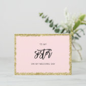 ピンクと金ゴールドのグリッター私の妹結婚のカード 招待状 (スタンド正面)