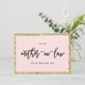 ピンクと金ゴールドのグリッター私の母にローカード 招待状 (スタンド正面)