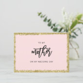 ピンクと金ゴールドのグリッター私の母結婚のカード 招待状 (スタンド正面)