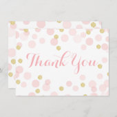 ピンクと金ゴールドのグリッター紙吹雪 サンキューカード (正面/裏面)