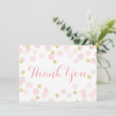 ピンクと金ゴールドのグリッター紙吹雪 サンキューカード (スタンド正面)