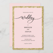 ピンクと金ゴールドのグリッター結婚ドット 招待状 (正面/裏面)