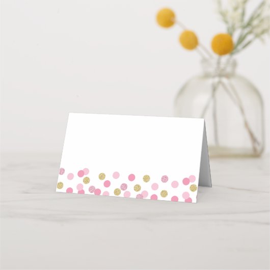 ピンクと金ゴールドのグリッター赤ちゃんシャワーのテントカード プレイスカード (裏面)