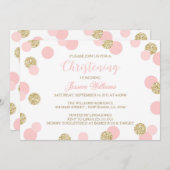 ピンクと金ゴールドのグリッター《キリスト教》洗礼式や命名式招待状 招待状 (正面/裏面)
