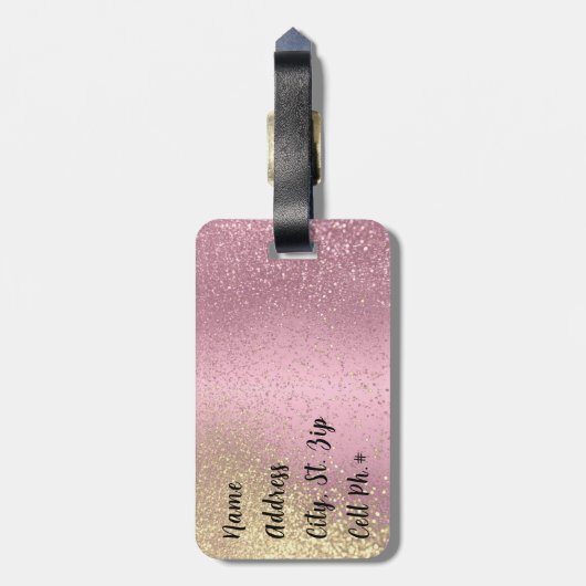 ピンクと金ゴールドのグリッター – モノグラム荷物タグ ラゲッジタグ (裏面縦)