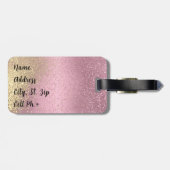 ピンクと金ゴールドのグリッター – モノグラム荷物タグ ラゲッジタグ (裏面横)