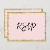 ピンクと金ゴールドのグリッターRSVPはがき インビテーションポストカード (正面/裏面)