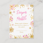 ピンクと金ゴールドのスノーフレーク冬おむつラッフル エンクロージャーカード (正面)