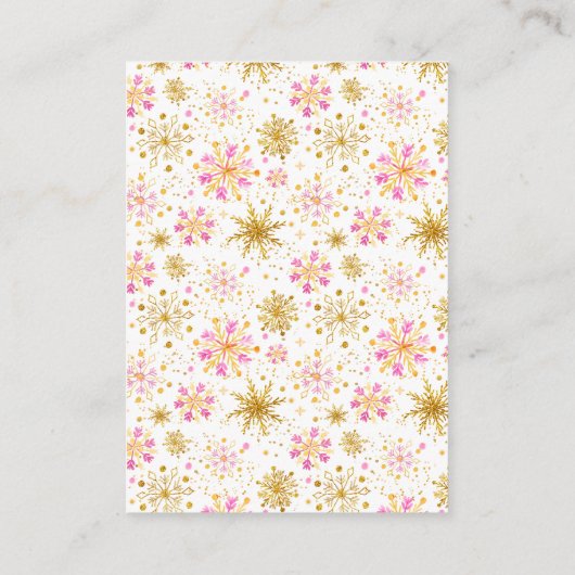 ピンクと金ゴールドのスノーフレーク冬のディスプレイシャワー エンクロージャーカード (裏面)