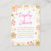 ピンクと金ゴールドのスノーフレーク冬のディスプレイシャワー エンクロージャーカード (正面)