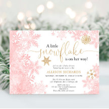 ピンクと金ゴールドのスノーフレーク冬の女の子の赤ちゃんシャワー