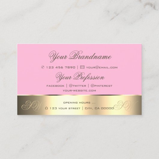 ピンクと金ゴールドのデカールかわいいバラの花とイニシャル 名刺 (裏面)