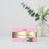 ピンクと金ゴールドのデカールかわいいバラの花とイニシャル 名刺 (スタンド正面)