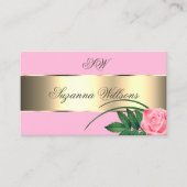 ピンクと金ゴールドのデカールかわいいバラの花とイニシャル 名刺 (正面)