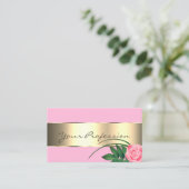 ピンクと金ゴールドのデコールキュートバラフラワーモダンフローラ 名刺 (スタンド正面)