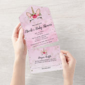 ピンクと金ゴールドのトレンディーを1つのベビーシャワーで オールインワン招待状 (貼ってはがせる)