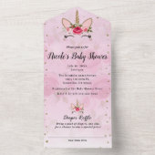 ピンクと金ゴールドのトレンディーを1つのベビーシャワーで オールインワン招待状 (内側)