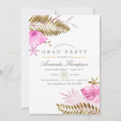 ピンクと金ゴールドのトロピカル葉卒業パーティー 招待状 (正面)