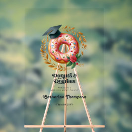 ピンクと金ゴールドのドーナツと学位の卒業へようこそ アクリルサイン