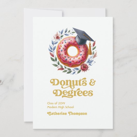 ピンクと金ゴールドのドーナツと度卒業写真 案内状 (正面)