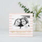 ピンクと金ゴールドのハッピーバレンタインデー写真 シーズンカード (スタンド正面)