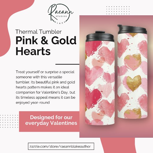 ピンクと金ゴールドのハートサーマルタンブラー タンブラー