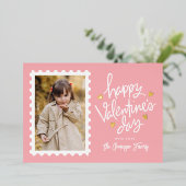 ピンクと金ゴールドのハートスタンプ写真バレンタインデー 箔シーズンカード (立ち正面)