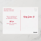 ピンクと金ゴールドのハートスタンプ写真バレンタインデー 箔シーズンポストカード (裏面)