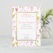 ピンクと金ゴールドのハートパーティの招待状 招待状 (スタンド正面)