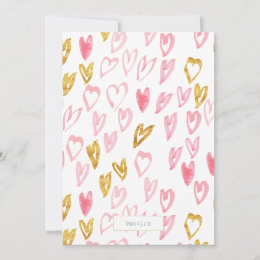 ピンクと金ゴールドのハートパーティの招待状 招待状 (裏面)