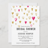 ピンクと金ゴールドのハートブライダルシャワー 招待状 (正面)