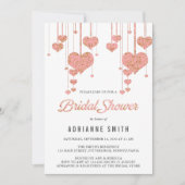 ピンクと金ゴールドのハートブライダルシャワー 招待状 (正面)