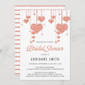 ピンクと金ゴールドのハートブライダルシャワー 招待状 (正面/裏面)