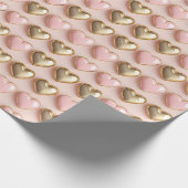 ピンクと金ゴールドのハート ラッピングペーパー (角)